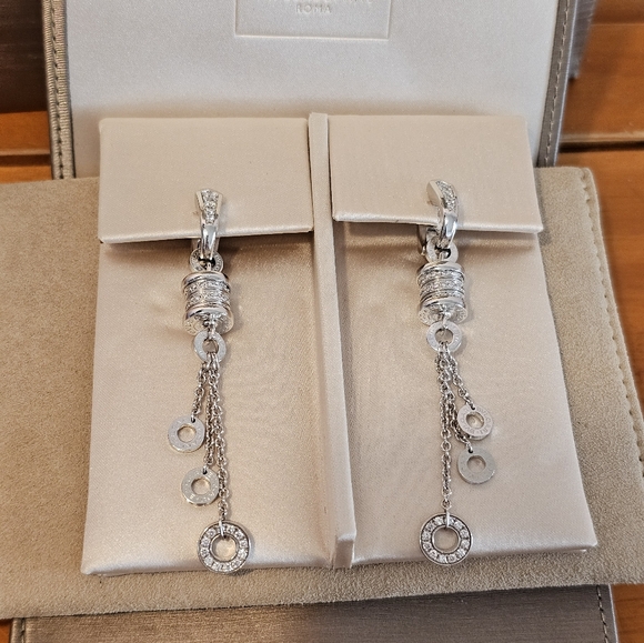 Bvlgari B.Zero White Gold 18k DIAMONDS 750 Drop Dangle Earrings 2.8 Inch Length - Picture 3 of 17